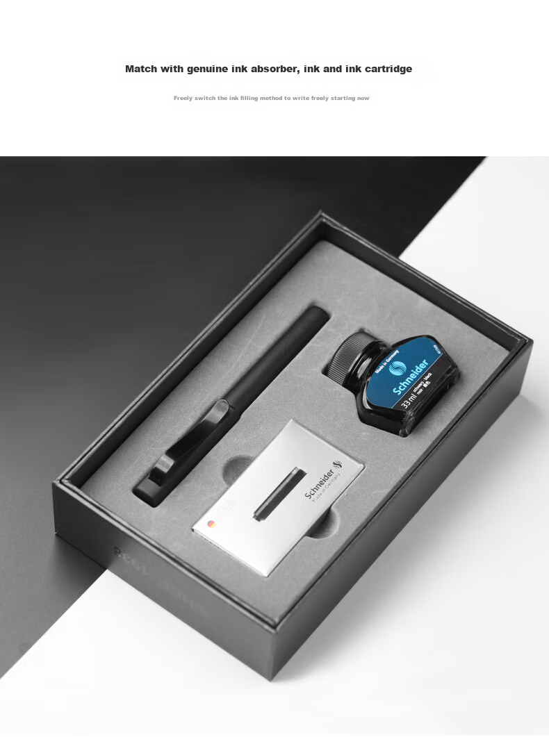 Schneider [Mid-Autumn Festival Gift] Fountain Pen Ink Gift Box Set Gift Metal Signature Pen Adult Business Office Gift F Nib Besma Blue 9252 13