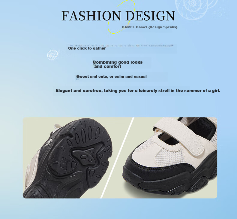 CAMEL Conch Sports Casual Shoes, Outdoor Beach Thick-Soled Heightening Women's Shoes, X25B09L7004, Silver White/gray, Size 37 2