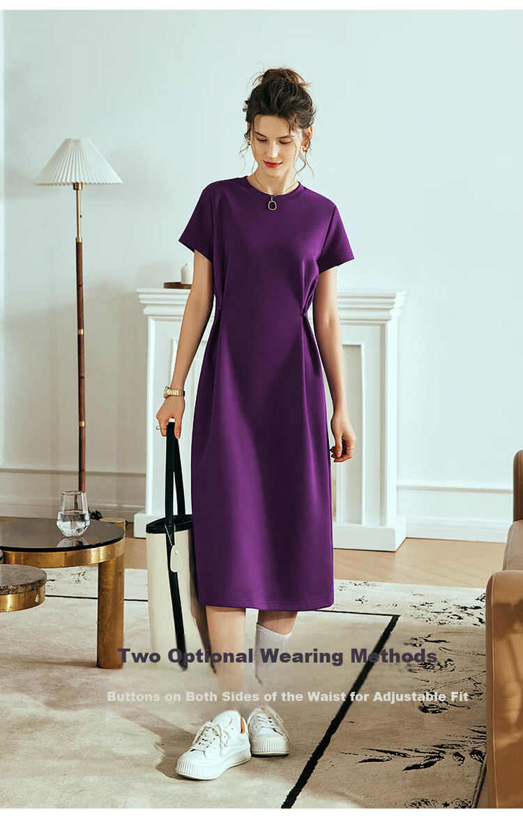 Olrain Eurielle Short Sleeve Dress Women Summer French Style Waist Slim Knitted Long Dress Dark Gray XL 10