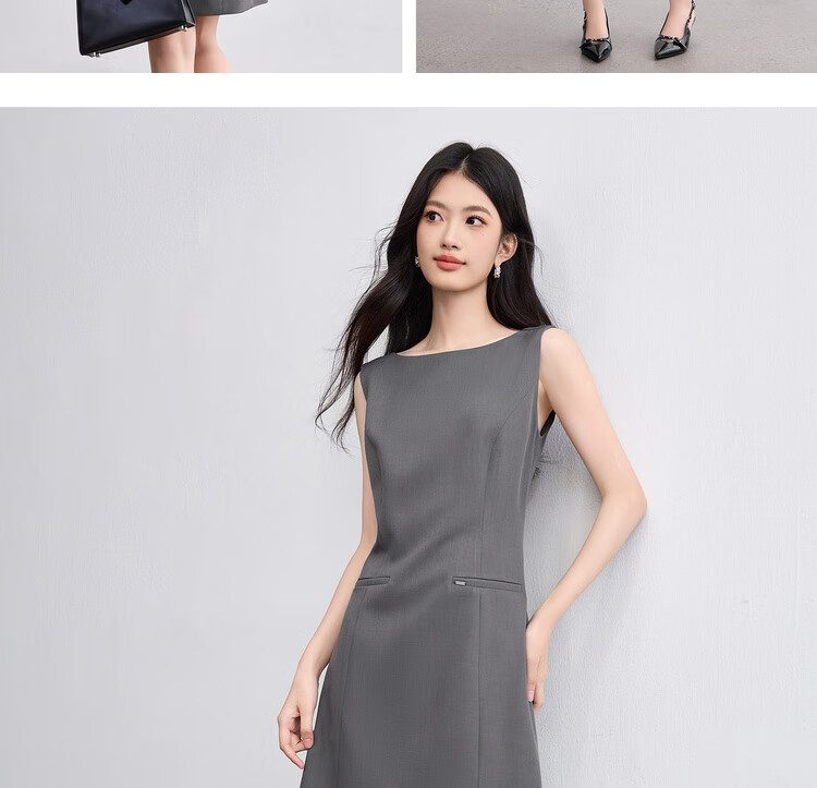 Sentubila Sleeveless Waist-Defined Slim Fit Elegant Gray Mid-Length Dress for Women Summer Office Wear 17