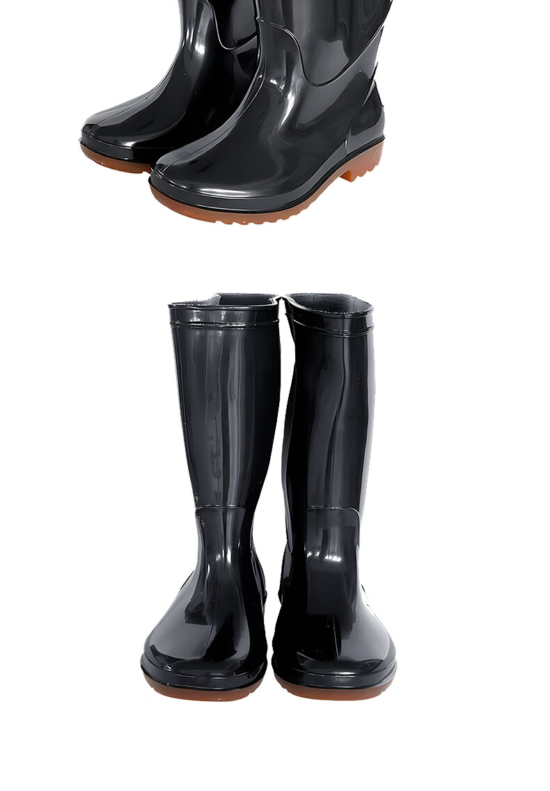 Huadun High Tube Waterproof Rain Boots Outdoor Non-Slip Wear-Resistant Rubber Shoes Black Size 44 Unisex 5