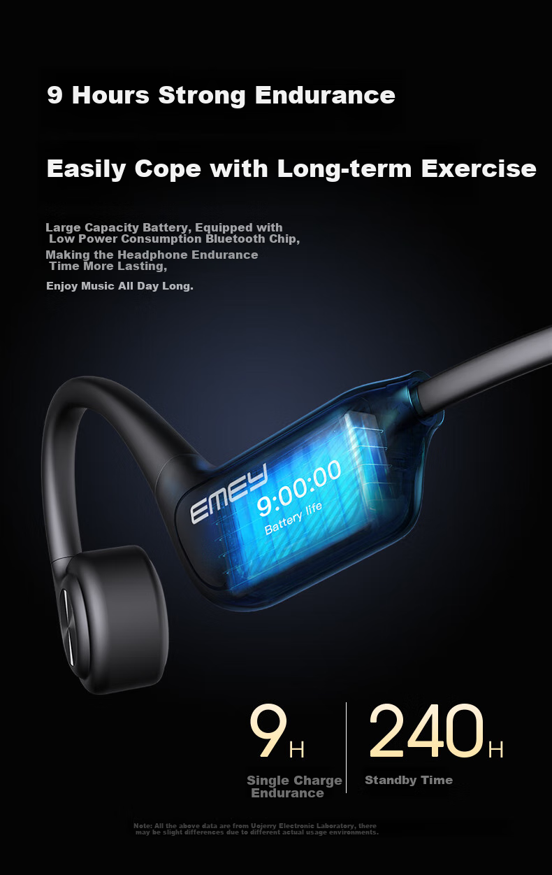 EMEY G22 Bone Conduction Bluetooth Headphones Open-Ear Design IPX8 Waterproof Not In-Ear for Running, Sports, Swimming 64GB Storage Compatible with Apple, Huawei, Xiaomi Black 9