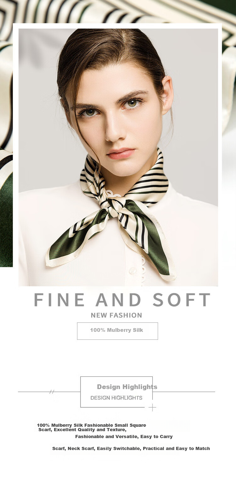 Sijie 100% Mulberry Silk Scarf, Women's Striped Printed Square Scarf, Mother's Day Gift, Mid-Autumn Festival Gift, Silk Neck Warmer 3
