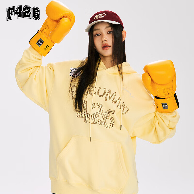 F426 [Zhao Lusi Style] National Trend Brand Autumn Couple's American Loose Graffiti Hoodie Yellow L