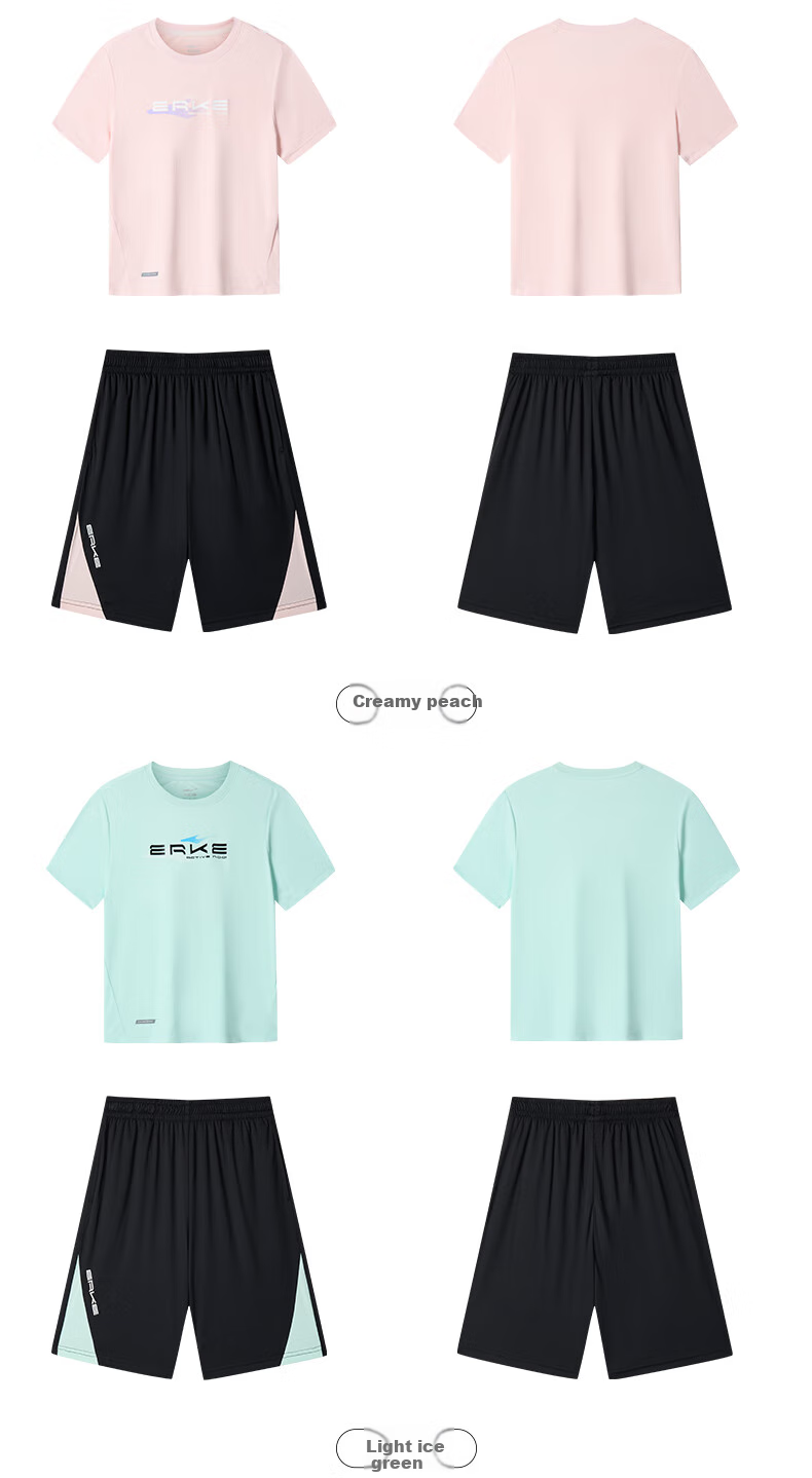 ERKE Children's Sportswear, Boys And Girls Outdoor Short-Sleeve Set, Summer Wear, Pure White, Size 165 21