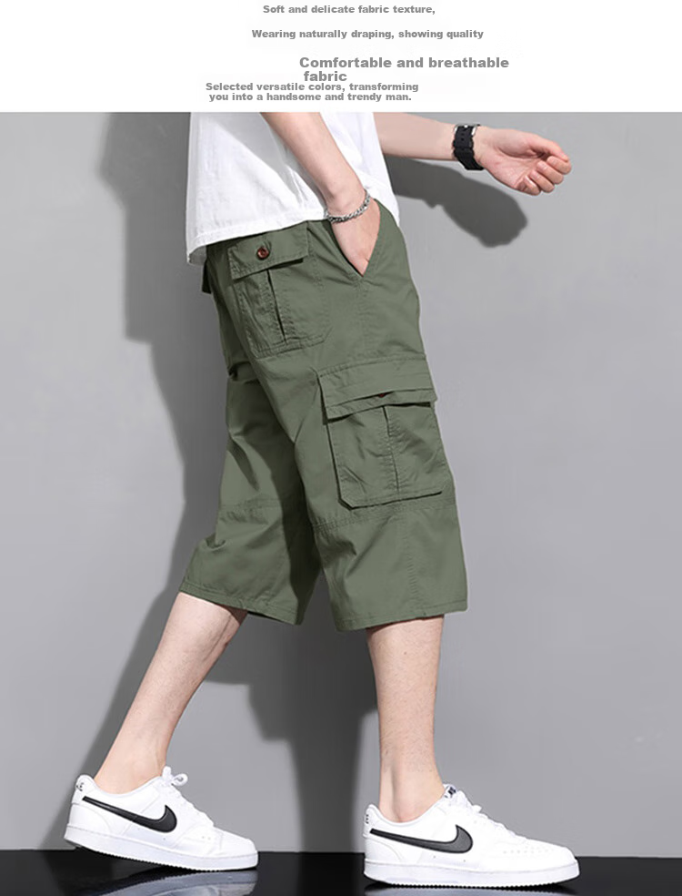 JEEP SPIRIT Men's Shorts, Summer American-Style Three-Quarter Pants, Outdoor Casual Cargo Pants, Black And Blue, 2XL 2