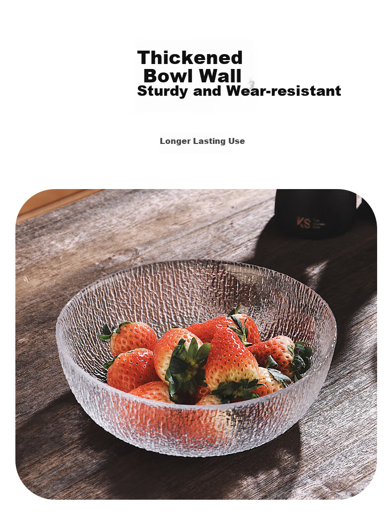 CRISTALGLASS Glacier Glass Salad Bowls Set of 3 - Transparent Round Glass Bowls for Home Use, Vegetable Fruit Plate, Yogurt Dessert Bowls 5