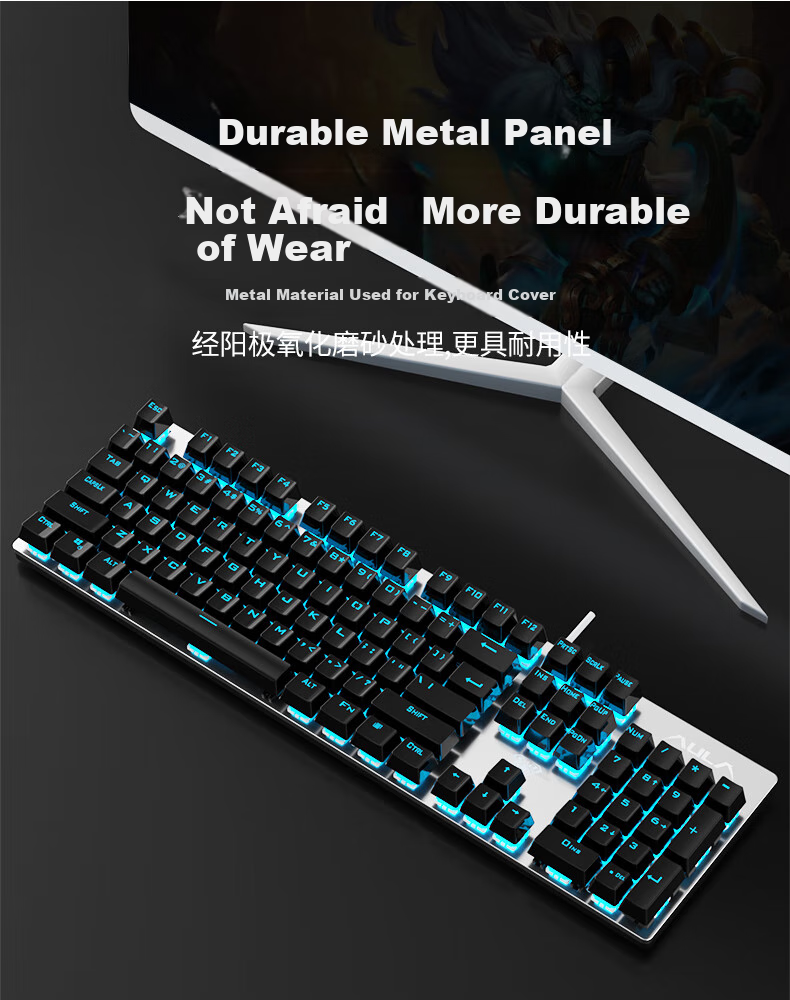 AULA S500 Mechanical Keyboard Wired Backlit Full-Size 104-Key Gaming E-Sports Computer Multimedia Office PUBG Full Anti-Ghosting Retro Three-Color Scheme Ice Blue Light Green Switches 5