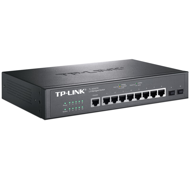 TP-LINK 10-Port Full Gigabit Switch with 2 Gigabit SFP and 8 Gigabit Ethernet Ports, Layer 3 Managed, Supports QoS, SNMP, CLI TL-SG5210