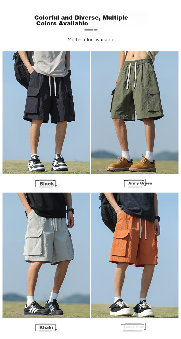 IZEXX Men's Cargo Shorts, Summer Fashion Versatile Large Pocket Simple Solid Color Sports Knee-Length Pants IZ706 Black 3XL 8