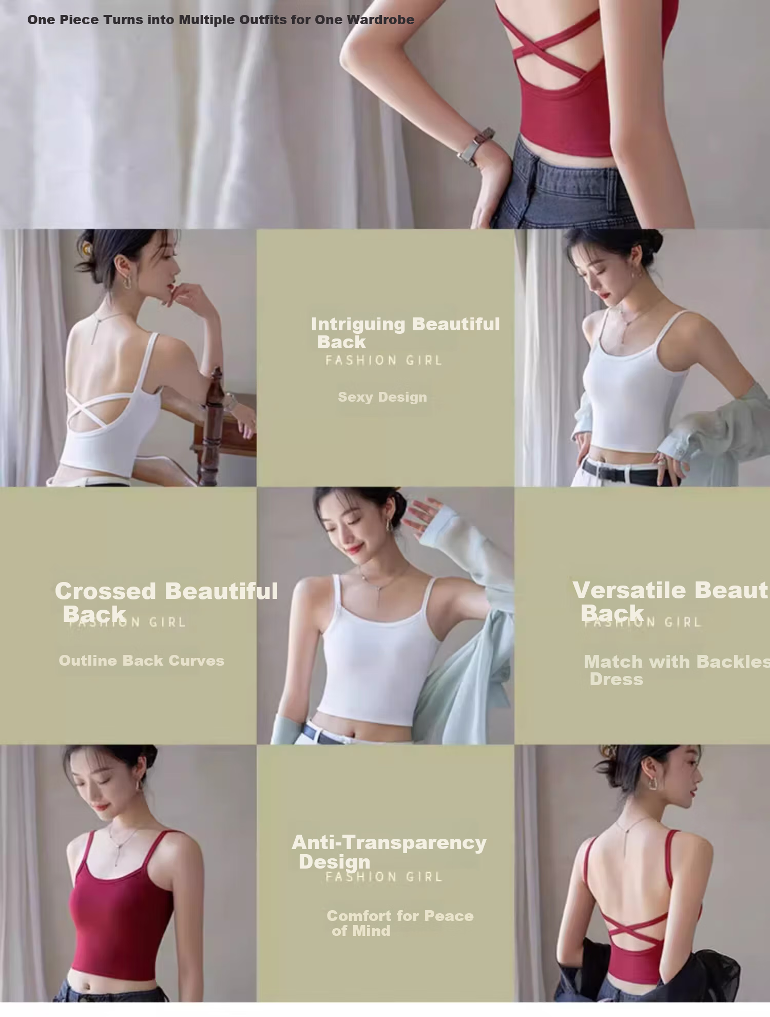 NOME Back Cross Small Camisole Tank Top for Women, High Elasticity Slim-Fit Camisole Bra One-Piece Fixed Cup Inner Wear, White, M 12