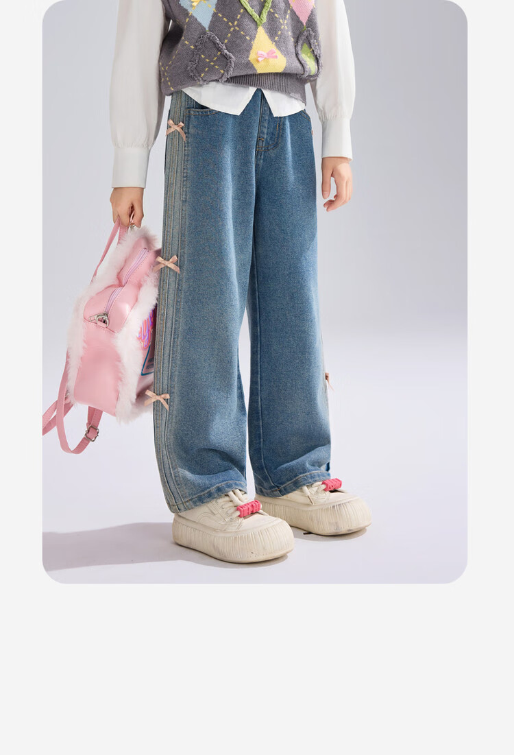 ASK JUNIOR Children's Clothing, Girls' Autumn Pants, Loose Wide-Leg Jeans for Older Kids, Casual Trousers, Blue, Size 160 6