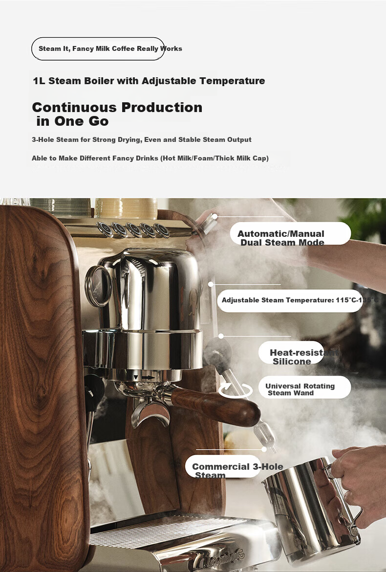 GEMILAI Yinsha G3148C Coffee Machine, Home And Commercial Semi-Automatic Coffee Maker, Small Appliance for Americano And Espresso, Dual Boiler, Rotary Pump 8