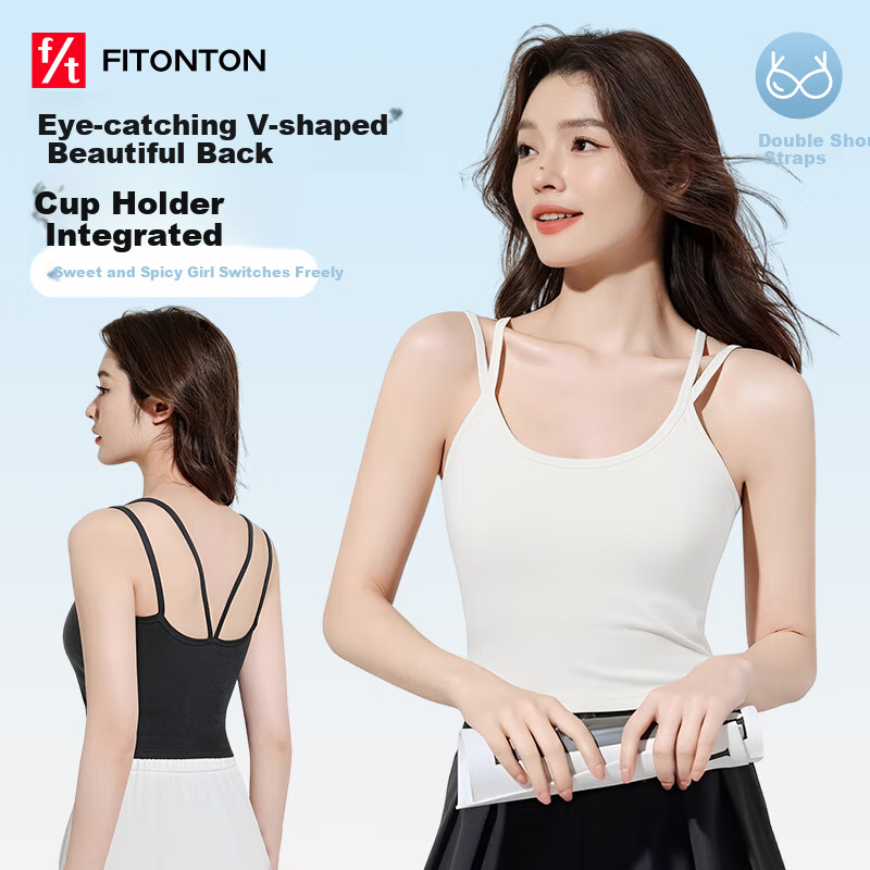 FitonTon Women's Camisole Tank Top with Built-In Bra Pads, Backless Vest, Sports Bra, Outer Wear, Base Layer, And Underwear