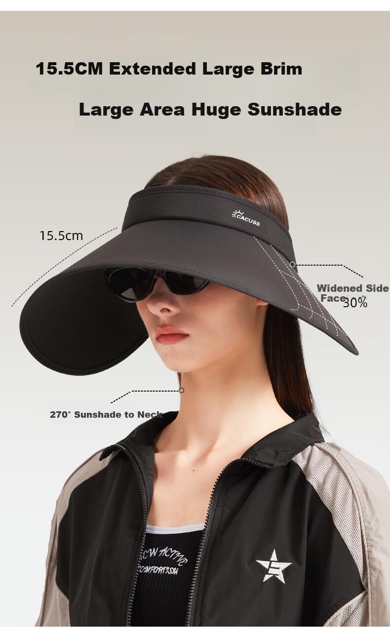 CACUSS Women's Sun Protection Hat, Summer Wide Brim UV-Resistant Visor Cap, Black Outdoor Sun Hat 3