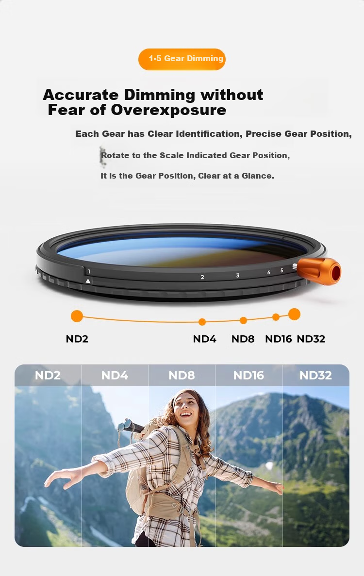 K&F CONCEPT Adjustable ND2-400 Neutral Density Filter 18-Layer Coating Oil-Resistant Scratch-Resistant Multi-Level ND Camera Filter for Landscape Photography 62mm 4