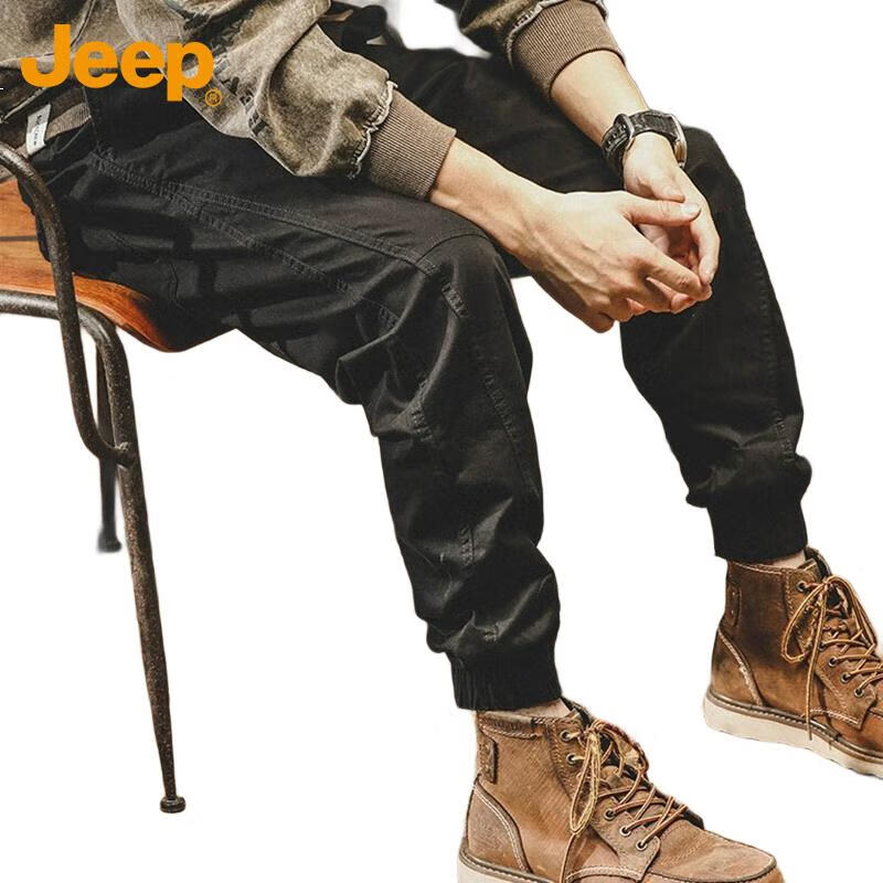 Мужские брюки JEEP, повседневные штаны на осень и зиму, свободные джоггеры с эластичными манжетами, универсальные черные брюки, размер 3XL