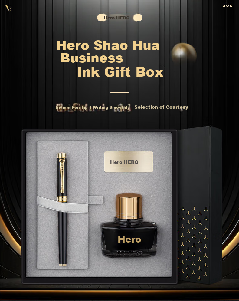 HERO Fountain Pen, New Year Gift Box [Shao Hua Series], Business Signature Iridium Gold Writing Holiday Gift Set with Black Lijia Ink 1