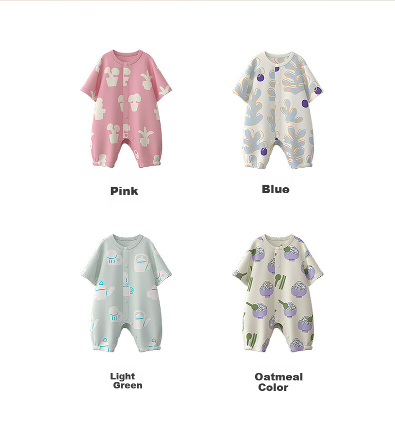 Papa Summer Infant Bamboo Cotton Romper for Boys And Girls, Short-Sleeve Gauze Printed Onesie, Breathable, Blue, 66cm 18