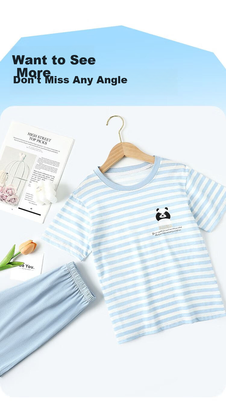 Bingxuemumian Children's Summer Pure Cotton Short-Sleeve Shorts Two-Piece Set, Class A Home Wear, Youth Air Conditioning Clothing 11
