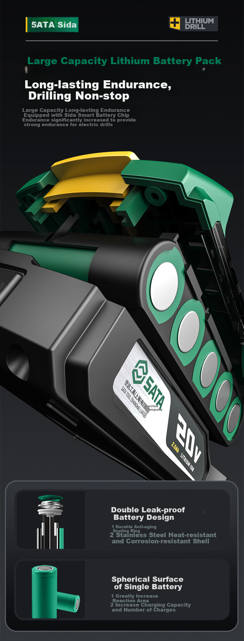 Shida (SATA) Brushless Lithium-Ion Drill, Industrial-Grade High-Torque Multi-Function Pistol Drill, Electric Screwdriver D05743 Deluxe 12