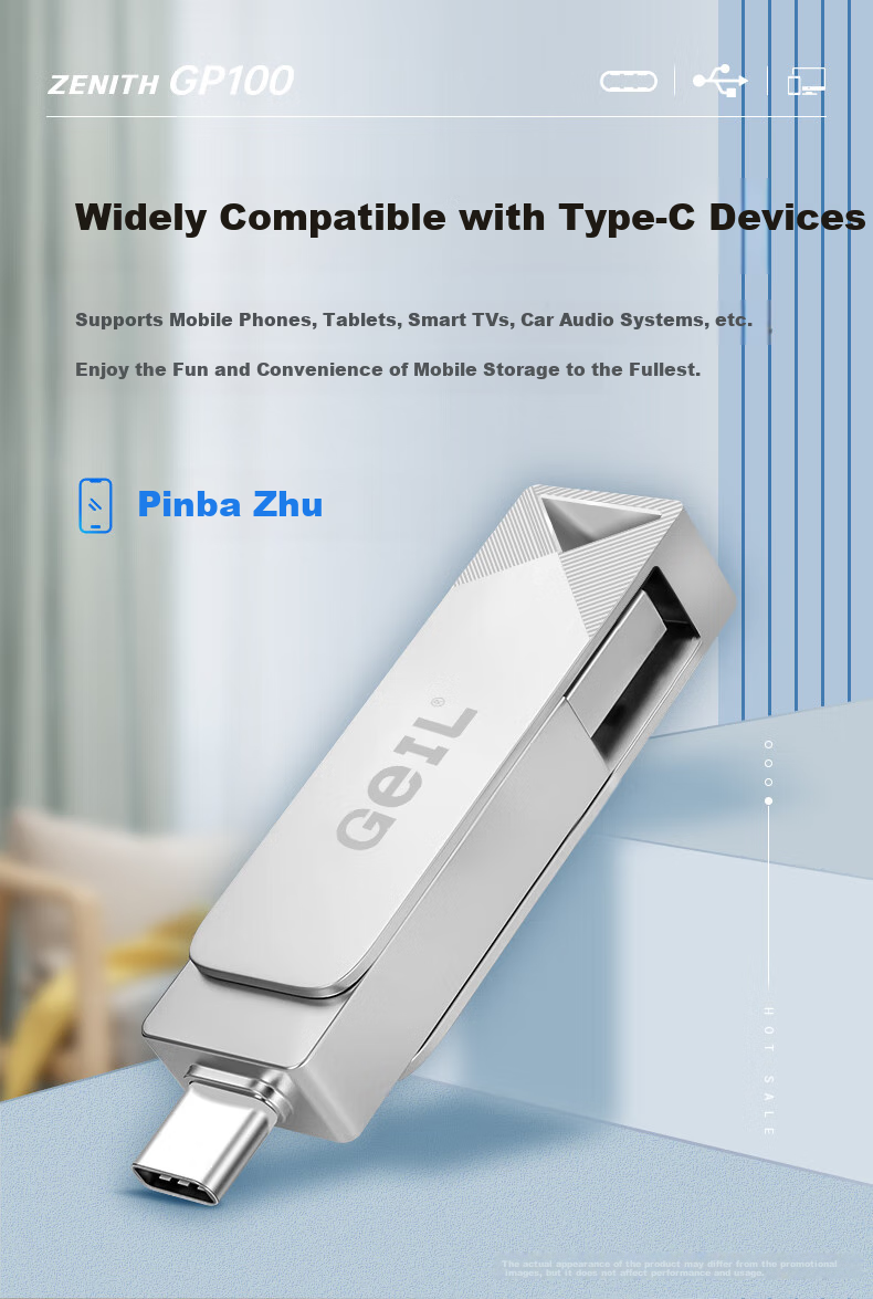 GEIL, 128GB, USB3.0, Type-C, Dual-Use Flash Drive And OTG Adapter, High-Speed 100MB/s, Compatible with Android Phones And Laptops, Universal Flash Drive, GP100 Series 6