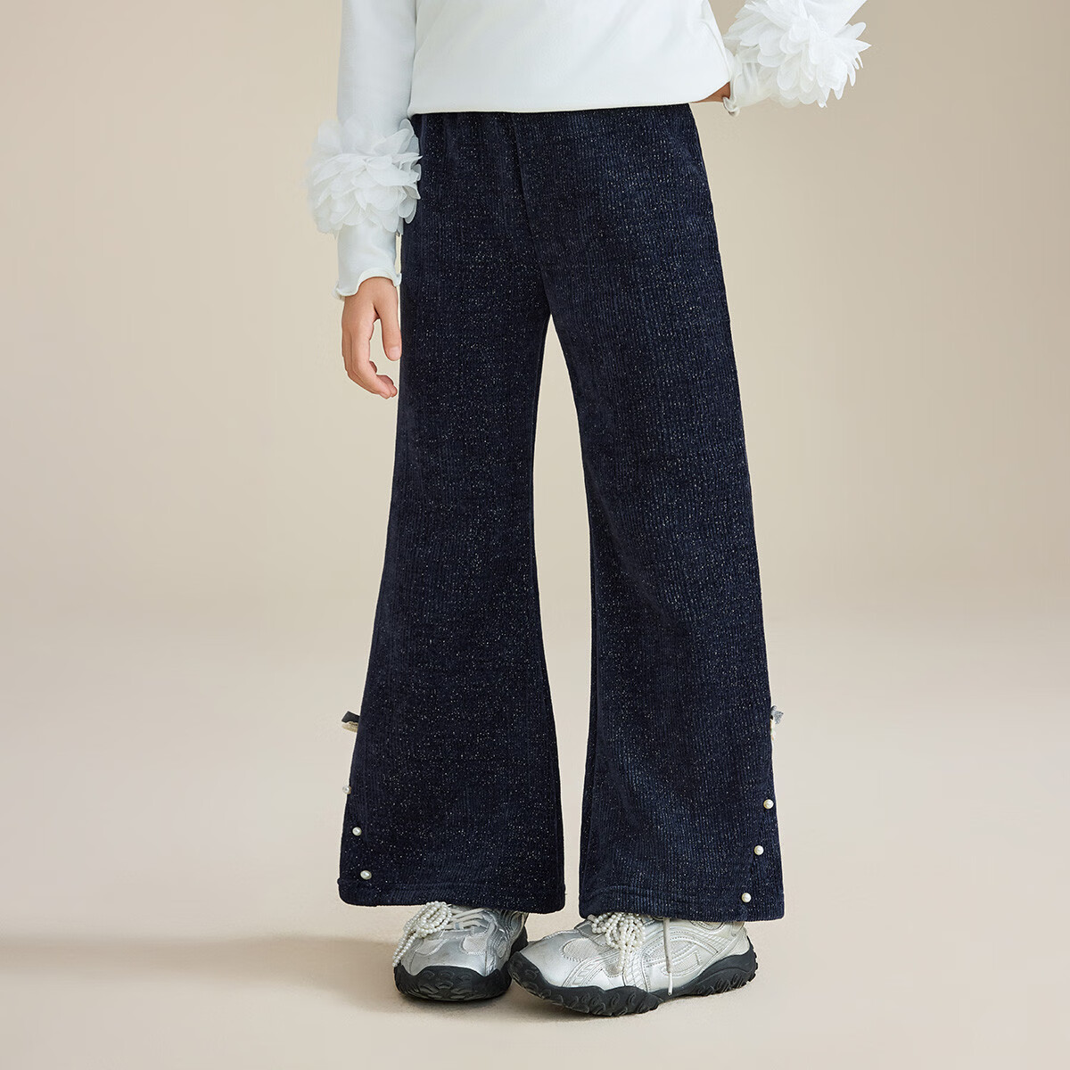 ASK JUNIOR Kids Corduroy Retro Flared Pants with Bow Girls Casual Long Trousers Spring 2026