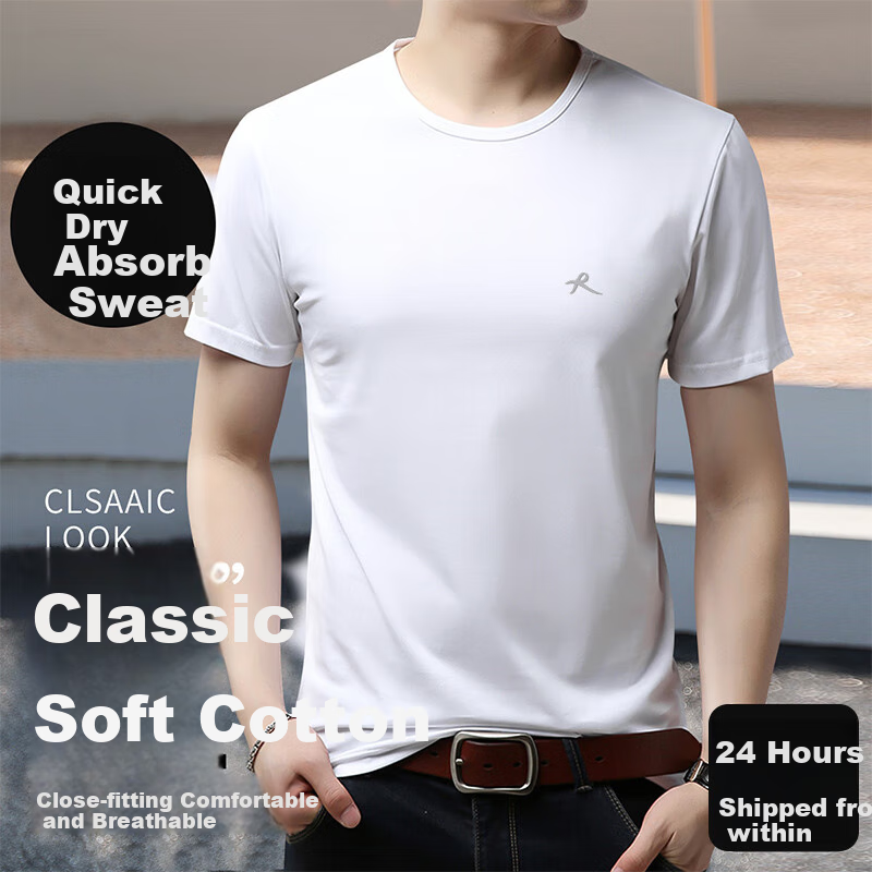 LangSha Men's Short-Sleeve Tank Top, Round Neck, Simple Design, Lightweight, Sweat-Absorbing, Breathable, Men's Sports Casual Wear