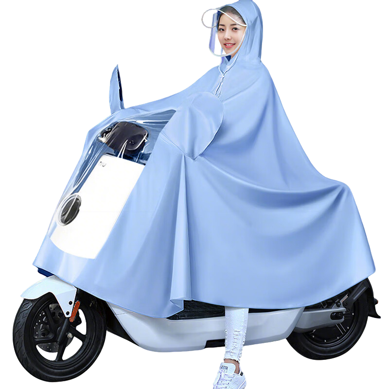 BWNK Electric Bicycle Raincoat, Waterproof Cover, for Electric Scooters And Bicycles, Adult One-Piece Poncho, Sky Blue, 3XL