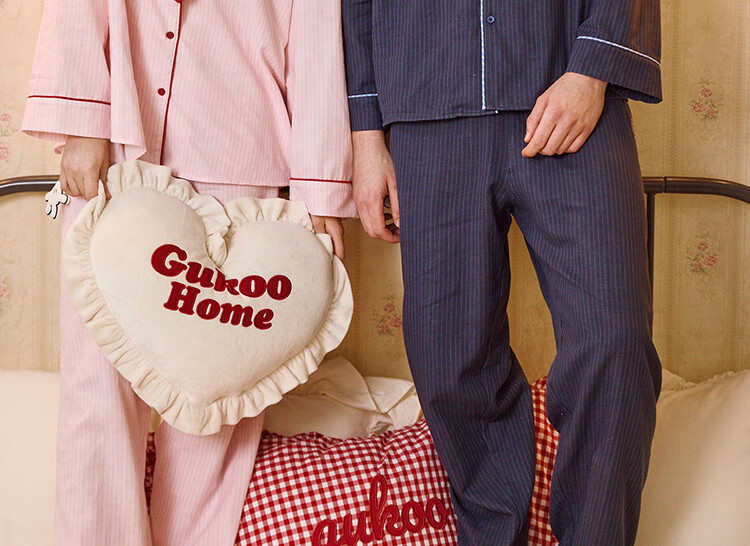 Gukoo Disney Series Striped Collar Cotton Long Sleeve Women's Pajama Set Couple Sleepwear Spring Autumn Ancient Pink S 23