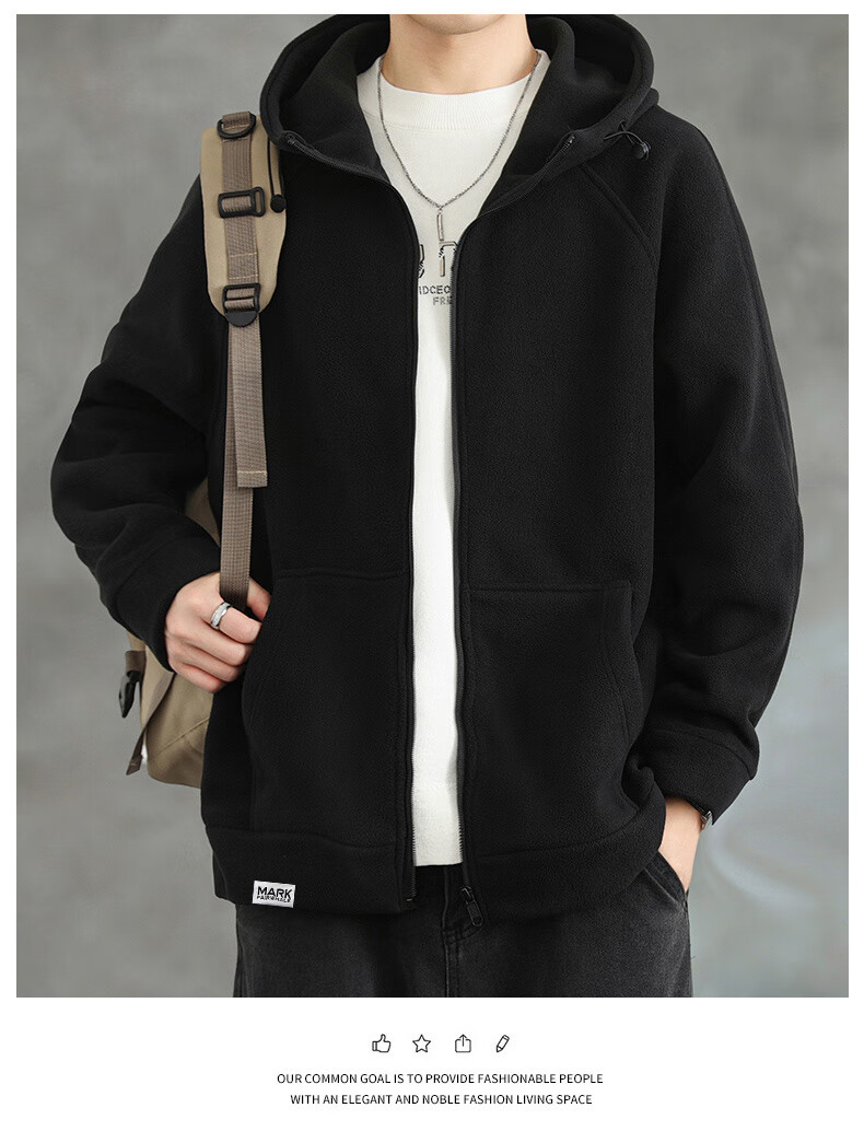 FAIRWHALE Men's Hoodie Autumn Winter Fleece-Lined Zip-Up Jacket Loose Fit Warm Casual Top Gray Fleece Lined L 12