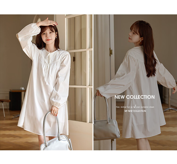 MT Artistic Style Autumn Loose A-Line Solid Color Long Sleeve Dress 4