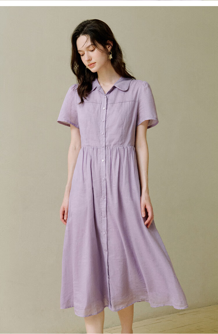 INMAN INMAN [Runway Style] Ramie French Doll Collar Dress for Women, Summer 2026 New Light Blue M 15