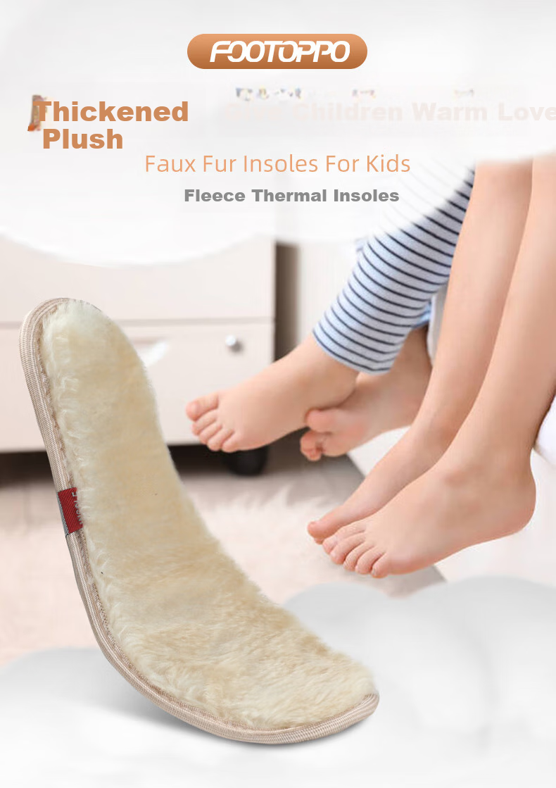 FOOTOPPO Children's Warm Insoles for Girls, Winter Wool Fleece-Lined Soft Plush Sweat-Absorbing Winter Wool Insoles for Boys 1