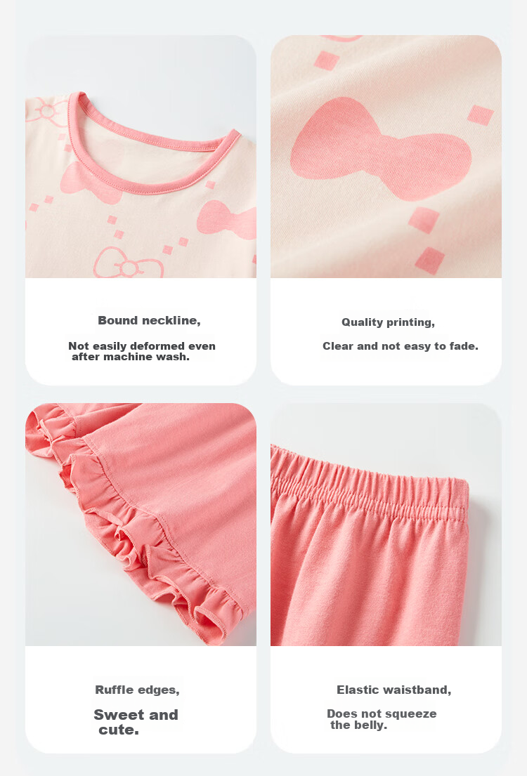 DEESHA [7A Antibacterial Cotton] Girls' Spring And Summer Short-Sleeve Shorts Pajama Set, Baby Two-Piece Sleepwear 4