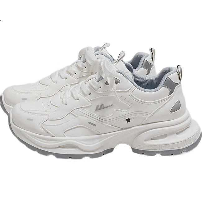Warrior Official Men's Shoes, New Winter Leather Dad Shoes for Men And Women, Casual Sports Shoes, White And Gray, Size 44