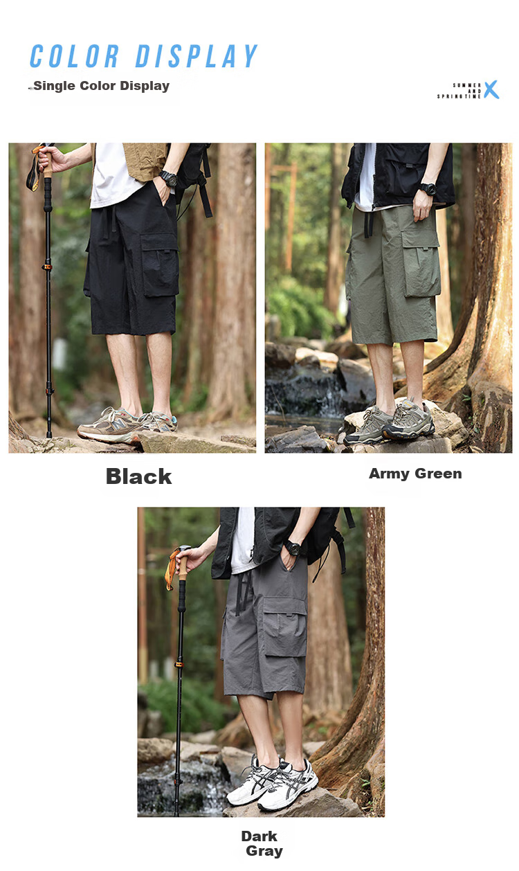 VANCAMEL Men's Shorts, Summer Lightweight Ice Silk Quick-Dry Capri Pants, Outdoor Loose Breathable Sports Trousers, Black, XL 3