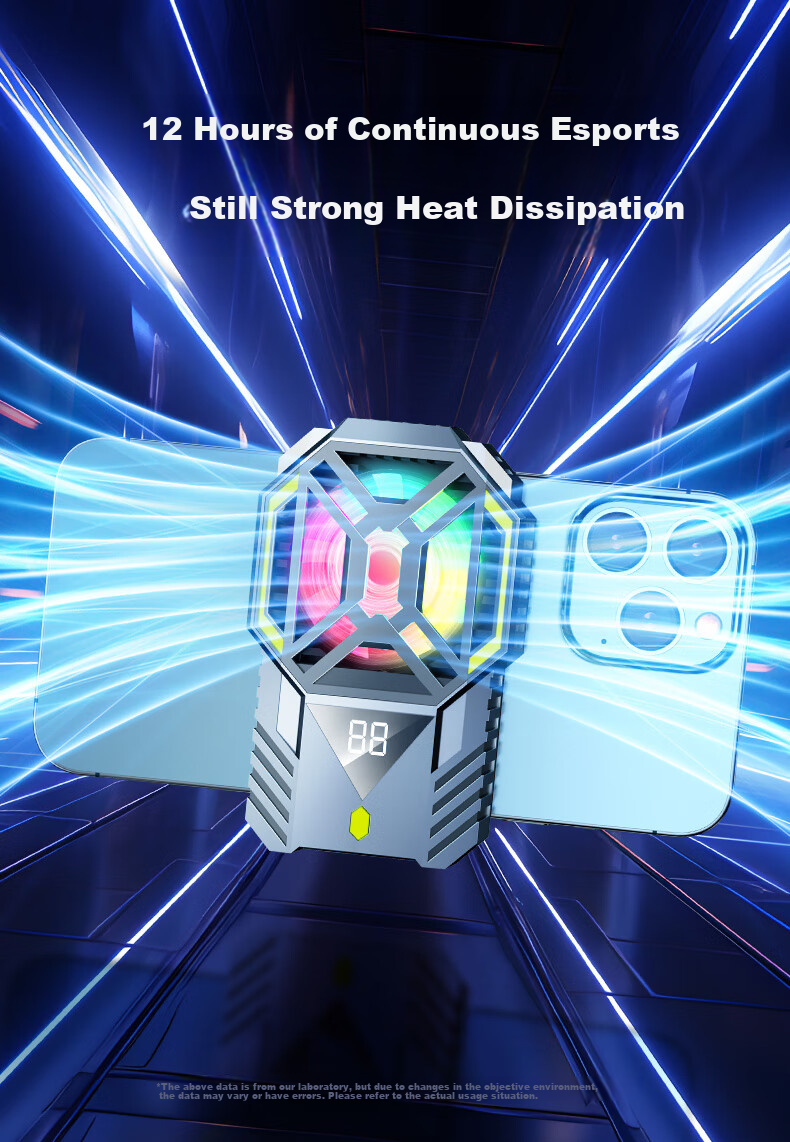KOVL (KOVOL) Phone Cooling Pad, Digital Display Semiconductor Cooling, Live Streaming Cooling Back Clip Style, Suitable for Apple And Android, Ceramic Black, DY88 RGB 3