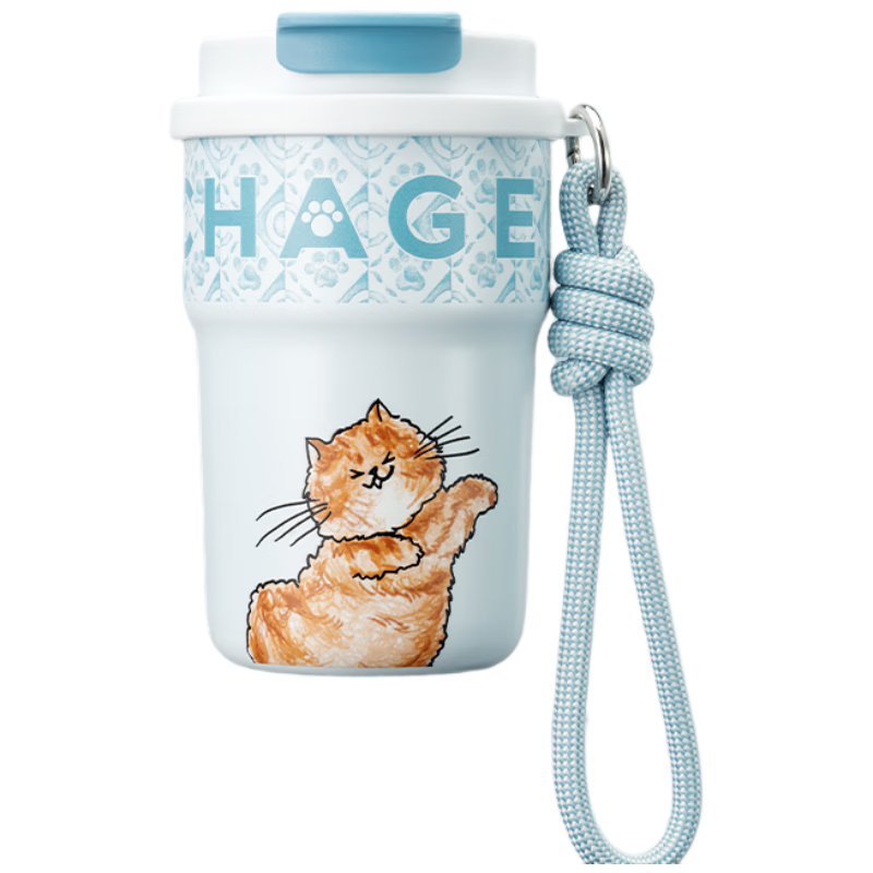 CHAGEE Insulated Mug, 316 Stainless Steel Coffee Straw Cup, Ice Water Cup, Mid-Autumn Festival Gift, Cute Pet Bubble Cup, Pastoral Cat