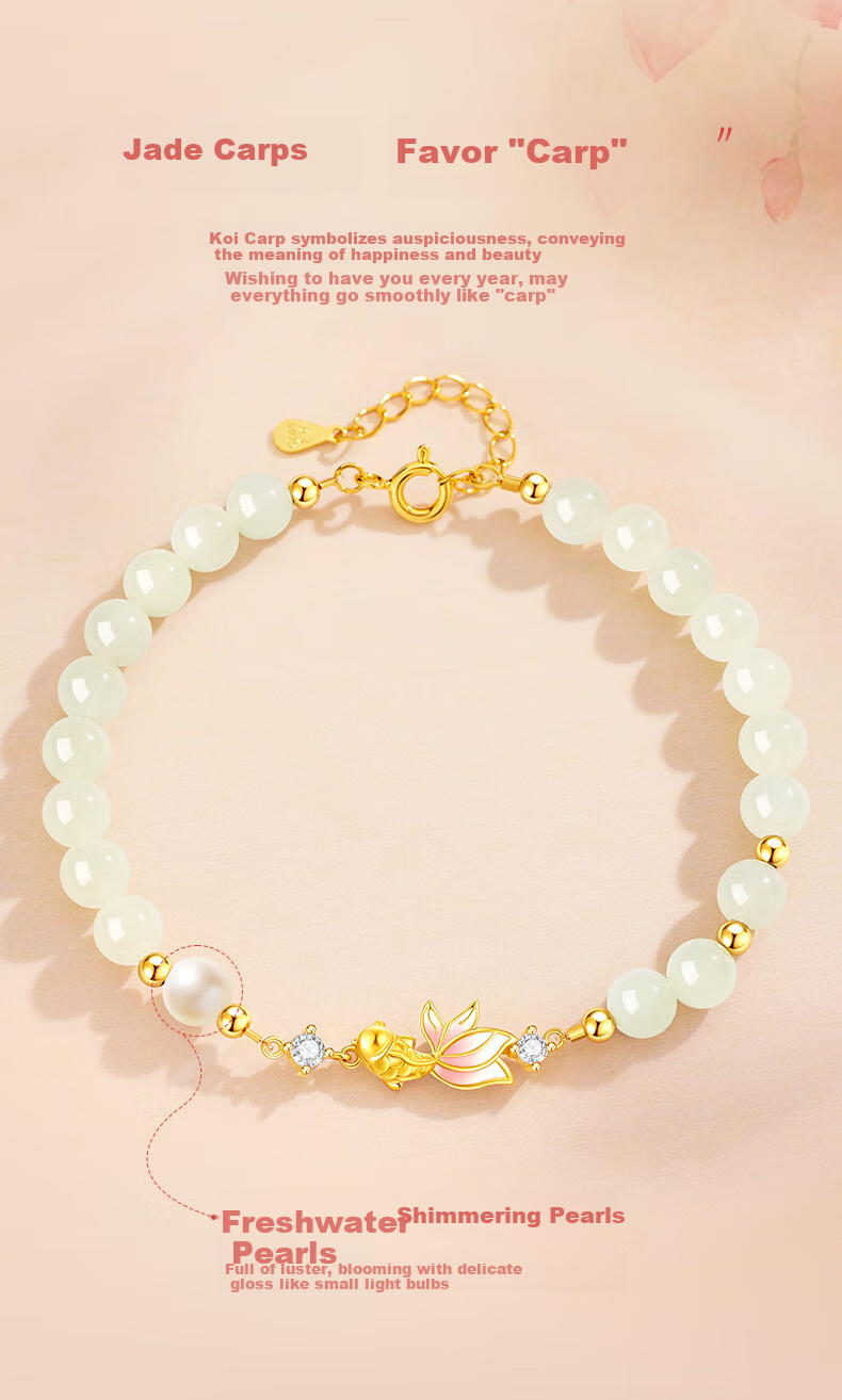 GLTEN Lucky Koi And Hetian Jade Bracelet, Pure Silver Bracelet for Women, New Style Birthday Anniversary Gift for Girlfriend Or Wife 4