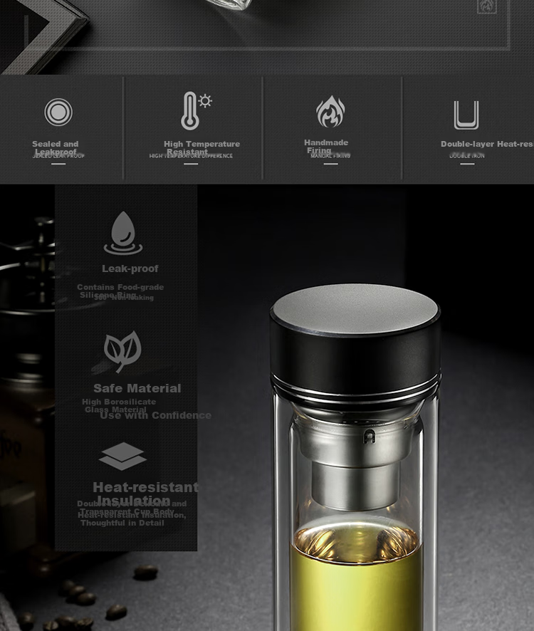 FUGURNG BESTJOY Double-Layer Glass Water Cup Portable Home Tea Cup with Filter for Men and Women Business Office 320ml Natural Color 2