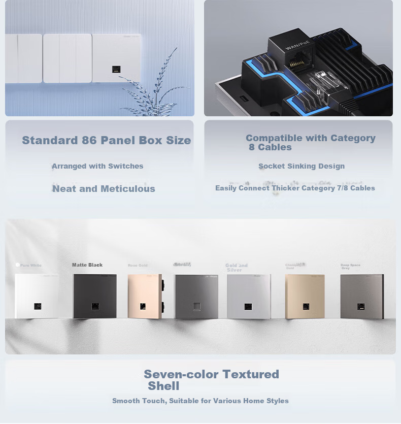 Ruijie WiFi7 2.5G Wireless AP Panel Set, 3600M, 1-To Whole House Router AC+AP Networking, Large Apartment, RG-EG209MG + RG-EAP172(MG)*8 6