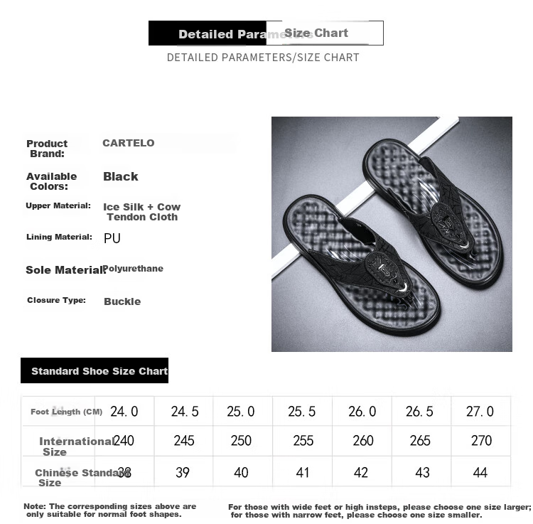 CARTELO Summer Breathable Slippers for Men, Durable Thong Sandals, Ice Silk Fabric Men's Sandals 9605 Black Size 42 3