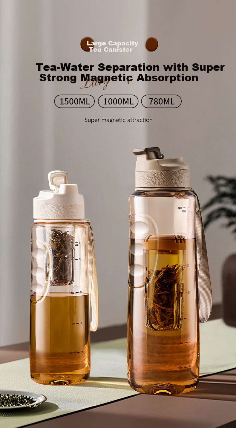 CICA Magnetic Bubble Tea Cup with Tea Infuser, Large Capacity Tritan Water Bottle for Men, Heat-Resistant Outdoor Water Bottle for Summer 1