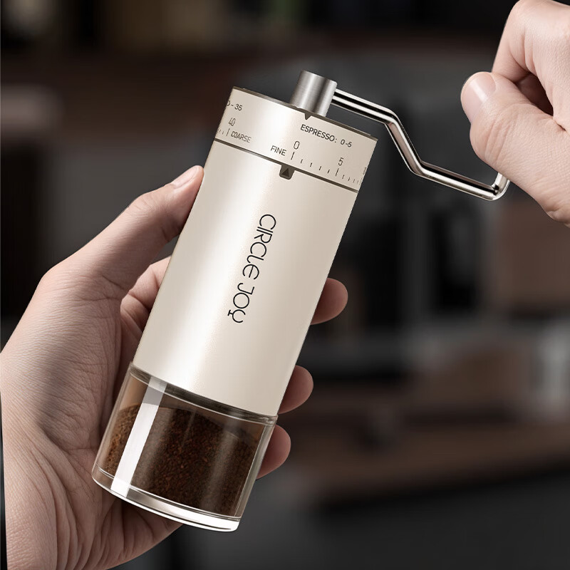 Circle Joy Stainless Steel Hand-Crank Coffee Grinder, Portable Manual Coffee Bean Grinding Machine, White Powder Grinder