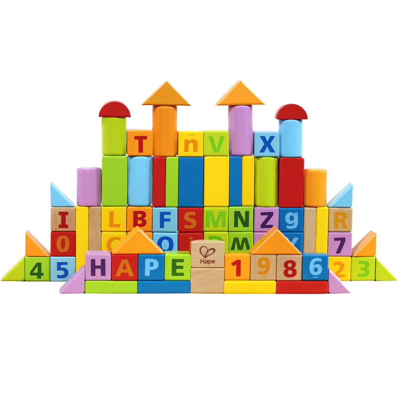 Hape (Germany), Imported Beech Wood Toys, 80 Pieces of Numbers And Letters Building Blocks, Birthday Gift for Boys And Girls, E8022