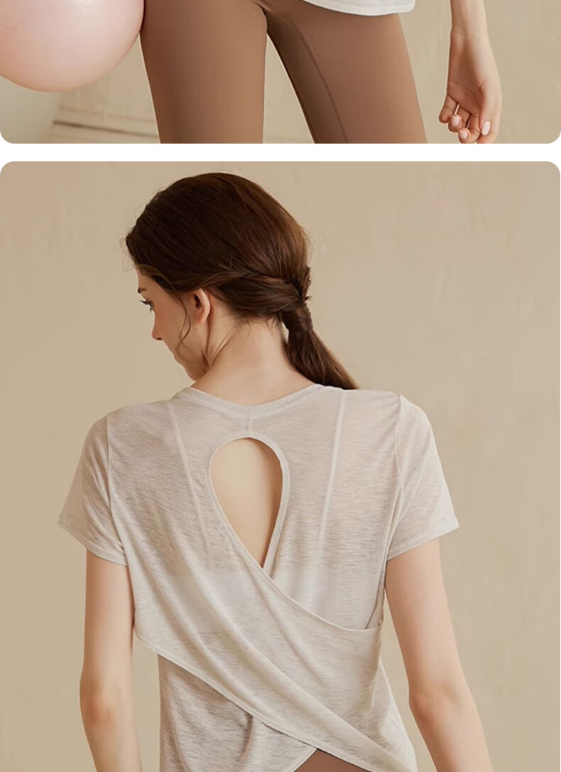 XUEXIMAN Premium Yoga Shirt Women Sports Short Sleeve Running Loose Quick-Dry Breathable Fitness Top Summer Thin 11
