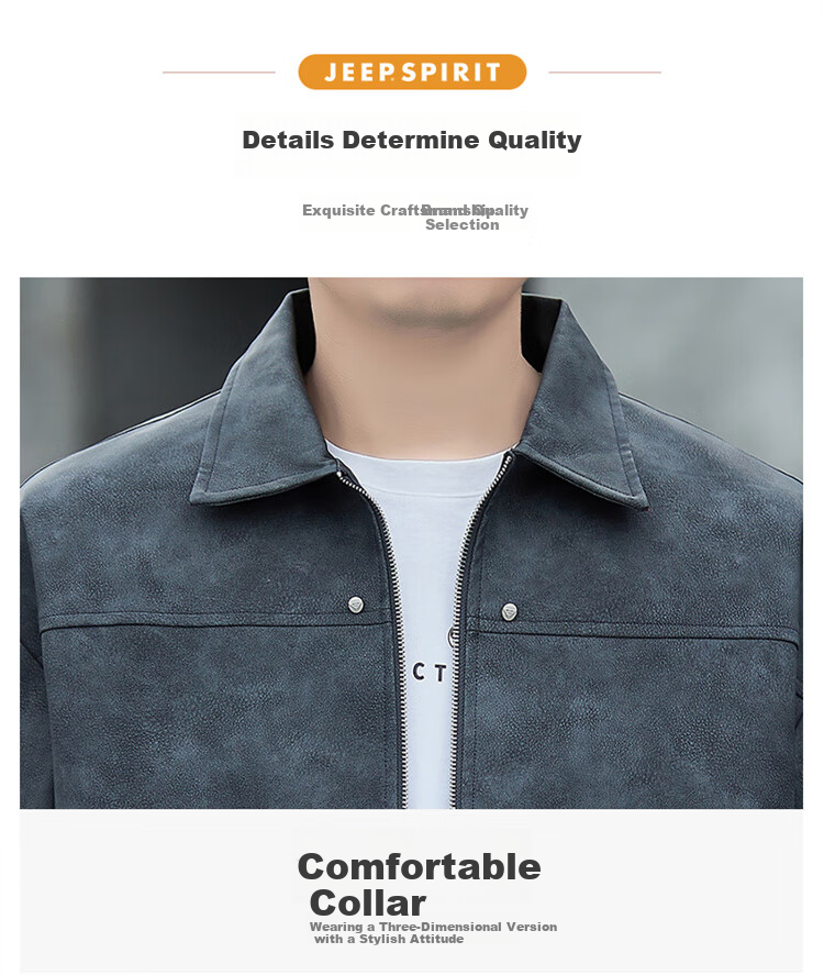 JEEP SPIRIT Men's Leather Jacket, Casual High-End Style, Trendy Suede Coat for Autumn And Winter 5
