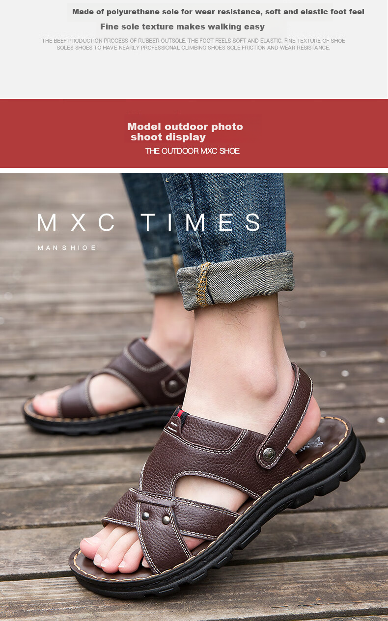 MEXICAN Top-Grain Leather Sandals for Men, Beach Shoes, Men's Slippers, Hollow-Out Casual Men's Shoes, Black, Size 43 9
