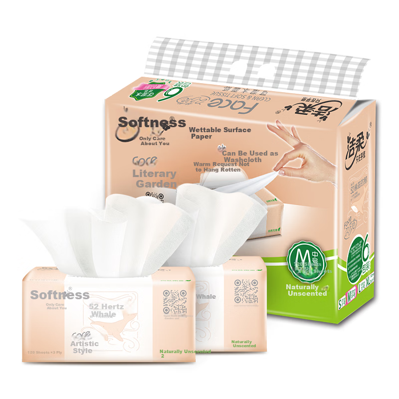 Jierou Facial Tissues, Pink Face Unscented 3-Ply 120 Sheets 6 Packs*12 Boxes PR078-06/PR078 Whole Box